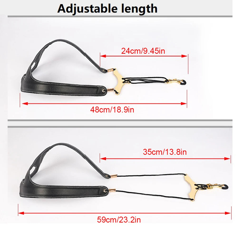 Leather Saxophone Lanyard Saxophone Shoulder Strap Length Adjustable Double Shoulder Harness Strap for Sax Bass Tenor Alto