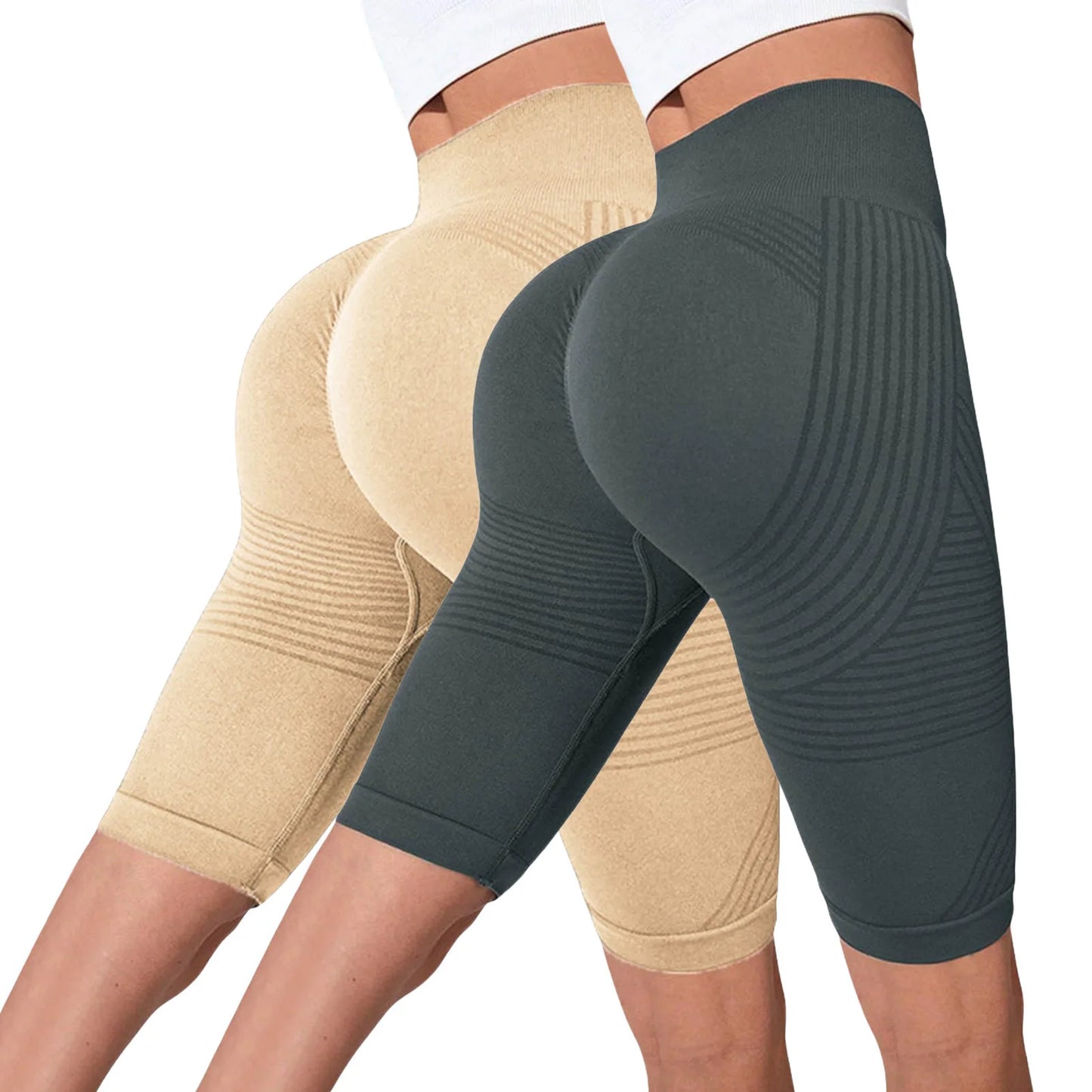2-Pack of European and American hot-selling seamless hip-lifting fitness pants, belly-tight high-waisted peach hip yoga shorts