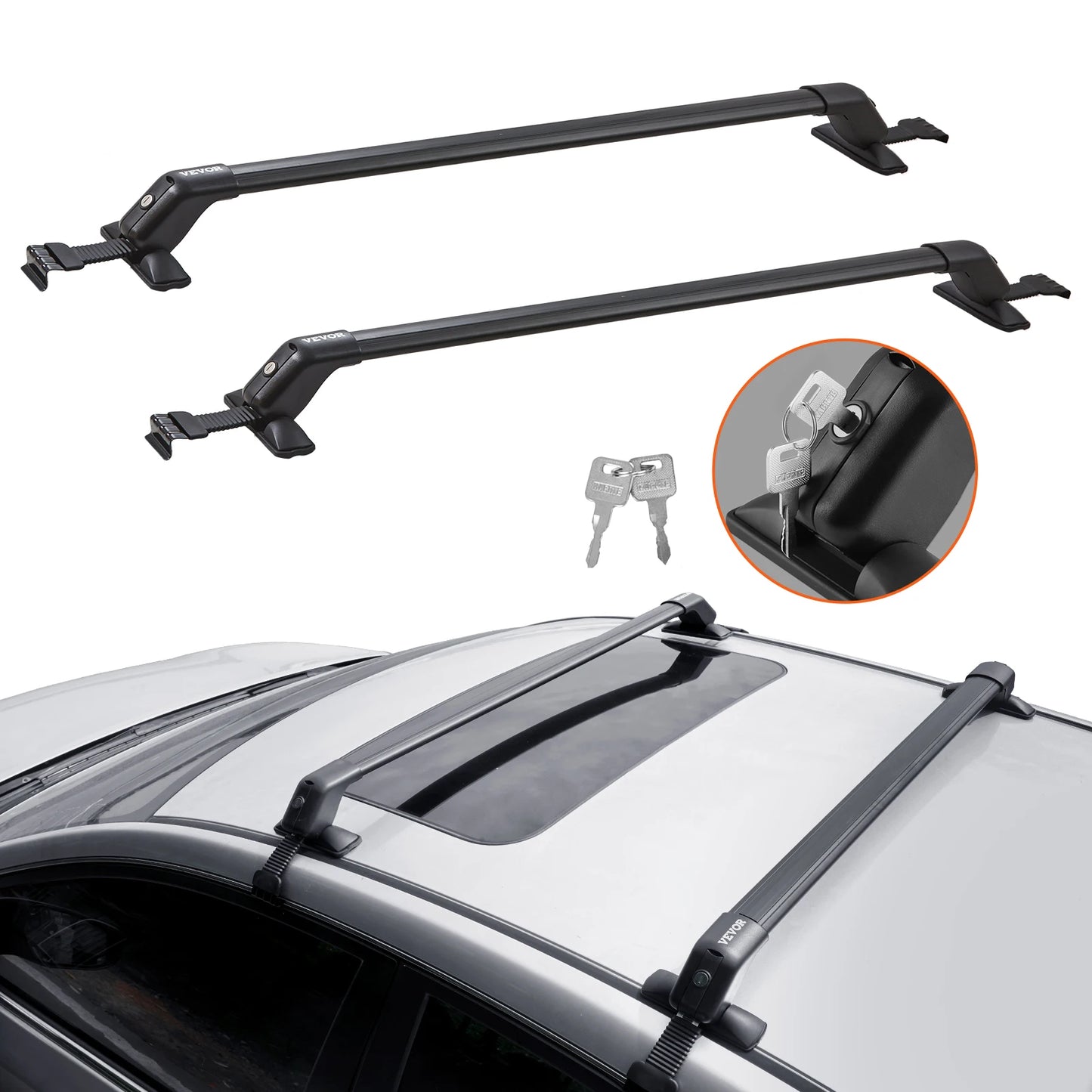 SucceBuy 155lbs Universal Roof Rack Cross Bars Aluminum Roof Rack Crossbars Adjustable Roof Crossbars with Lock for SUV & Vans