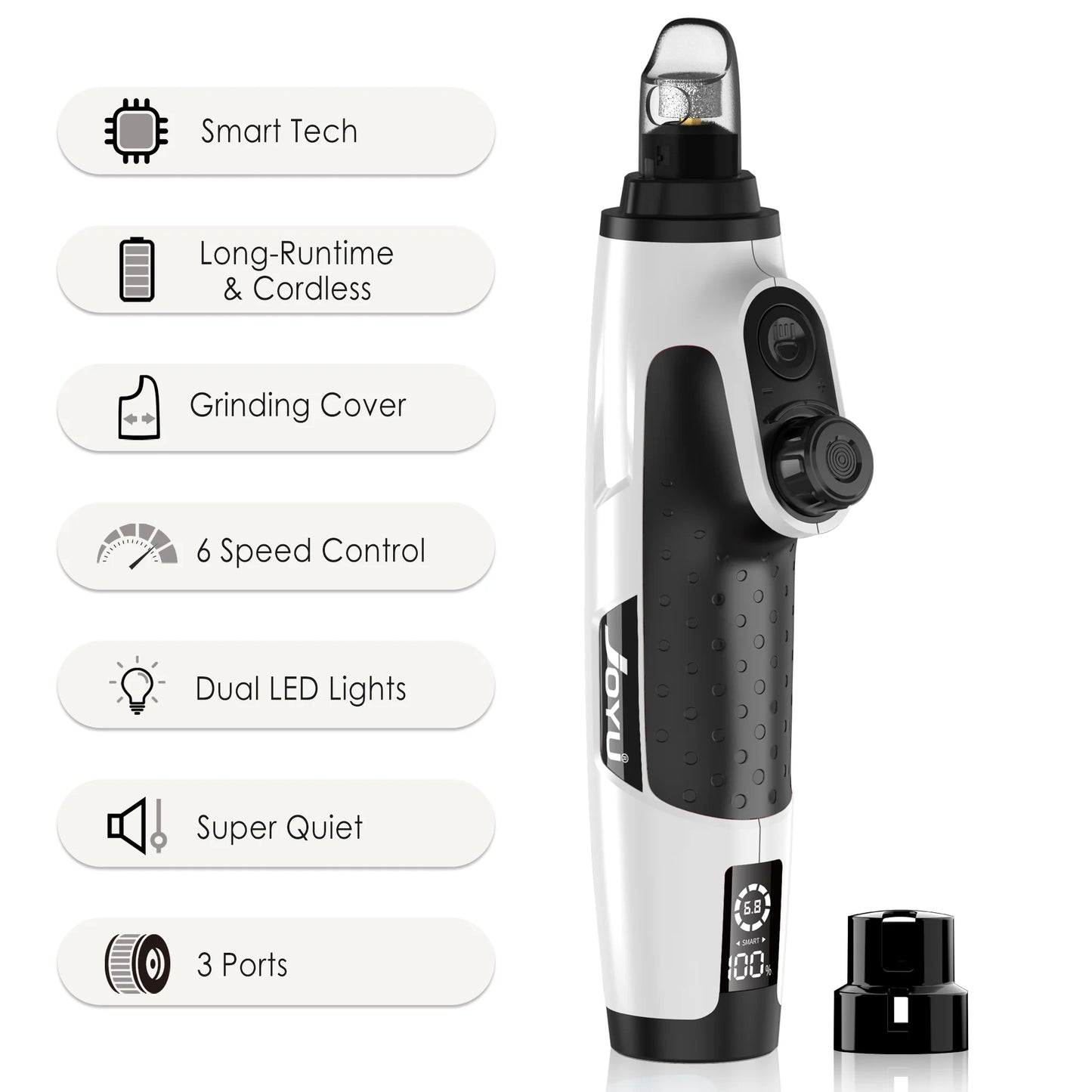 JOYU Rechargeable Dog Nail Grinder with LED Light - 6 Speed Quiet Electric Pet Nail Trimmer for Small Medium Large Dogs & Cats
