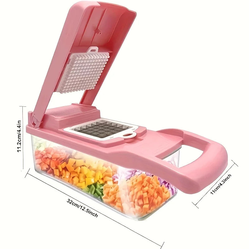 Pink Vegetable Chopper, Multifunctional Fruit Slicer, Manual Food Grater, Vegetable Slicer, Cutter With Container