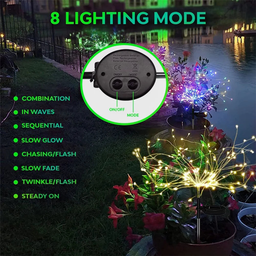 2Pcs Outdoor Solar Fairy Lights 200 LED Copper Wire Solar Firework Lights Waterproof for Yard Patio Pathway Lawn Flowerbed Decor