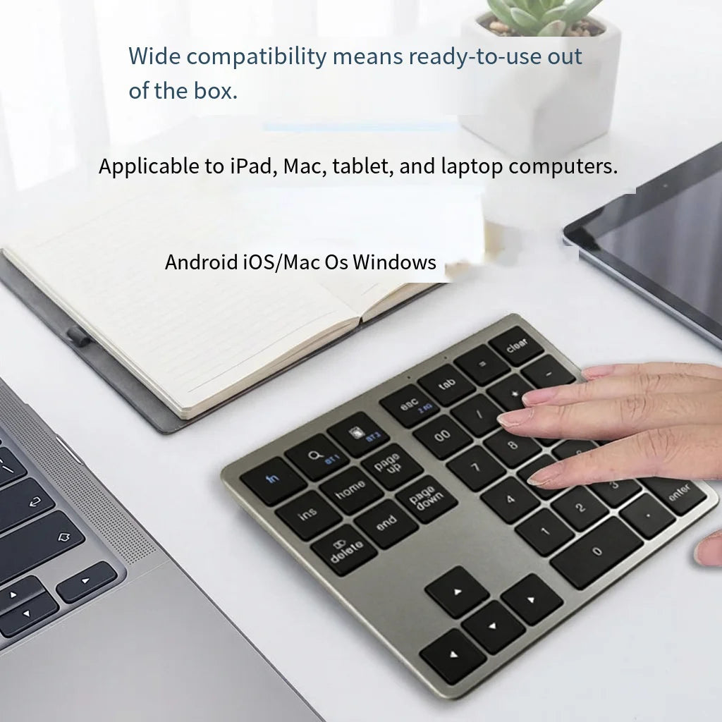Wireless Numeric Keypad K35, 2.4Ghz & Bluetooth Dual Mode USB-C Rechargeable Numpad for Windows Android iOS