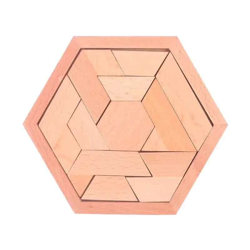 Hexagon Tangram Puzzle Wooden Brain Puzzles IQ Test Challenge Logic Training For Kids Adults Montessori Educational Toys