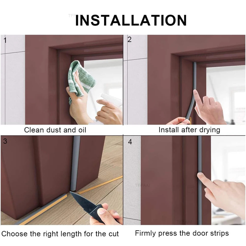5m/10m DIEP Shape Door Seal Strip Self-adhesive Window WeatherStripping Insulation Noise Rubber Sealing Strip Draft Stopper Tape