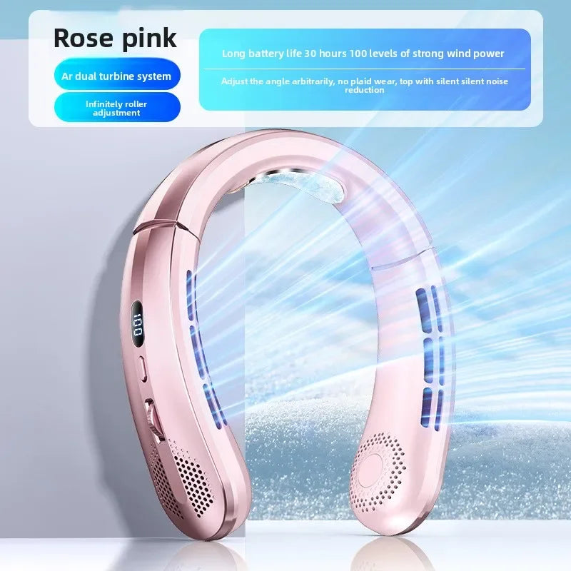 Digital Display Power Bladeless Fan Neckband Air Cooler USB Rechargeable Fan Cooling Tool USB  Portable Mini Hanging Neck Fan