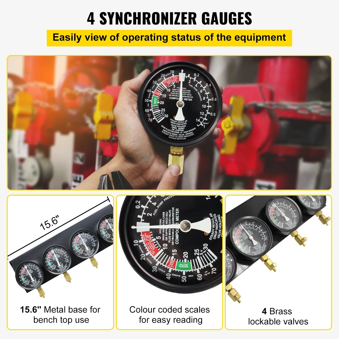 SucceBuy Fuel Vacuum Carburetor Synchronize Tool Kit Fuel Vacuum Carburetor Synchronizer carb sync Gauge Set with Rubber Hose