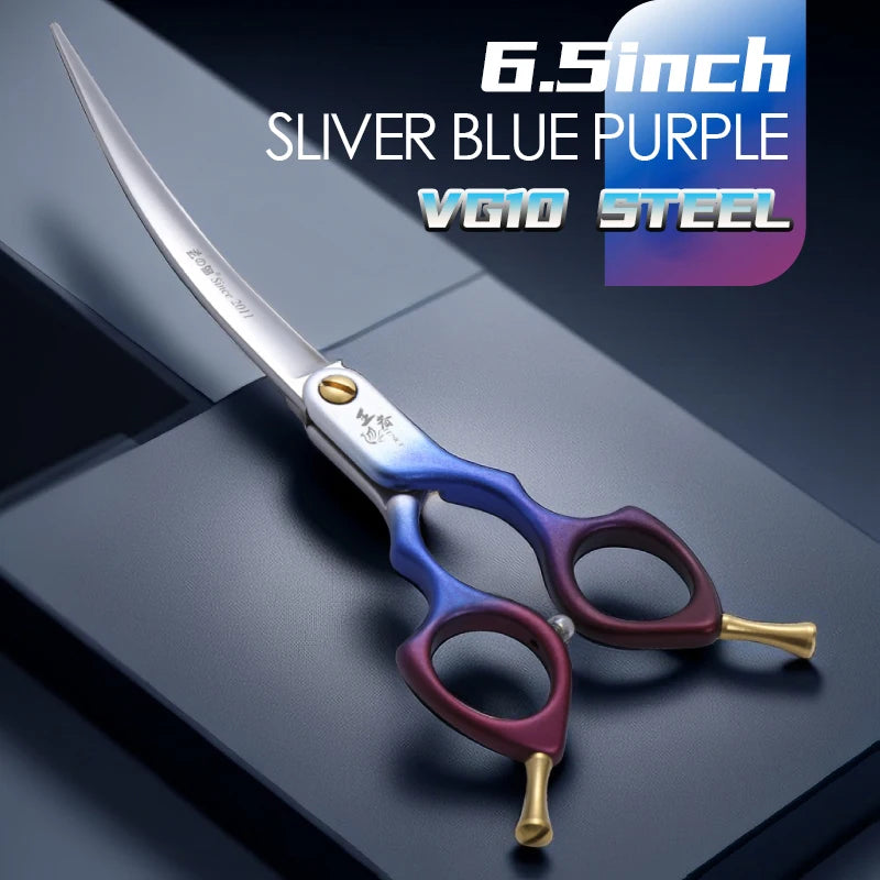 Fenice Professional JP440C&VG10 Colorful 6.0 6.5 Inch Curved Grooming Scissors Pet Scissor for Dogs Cats
