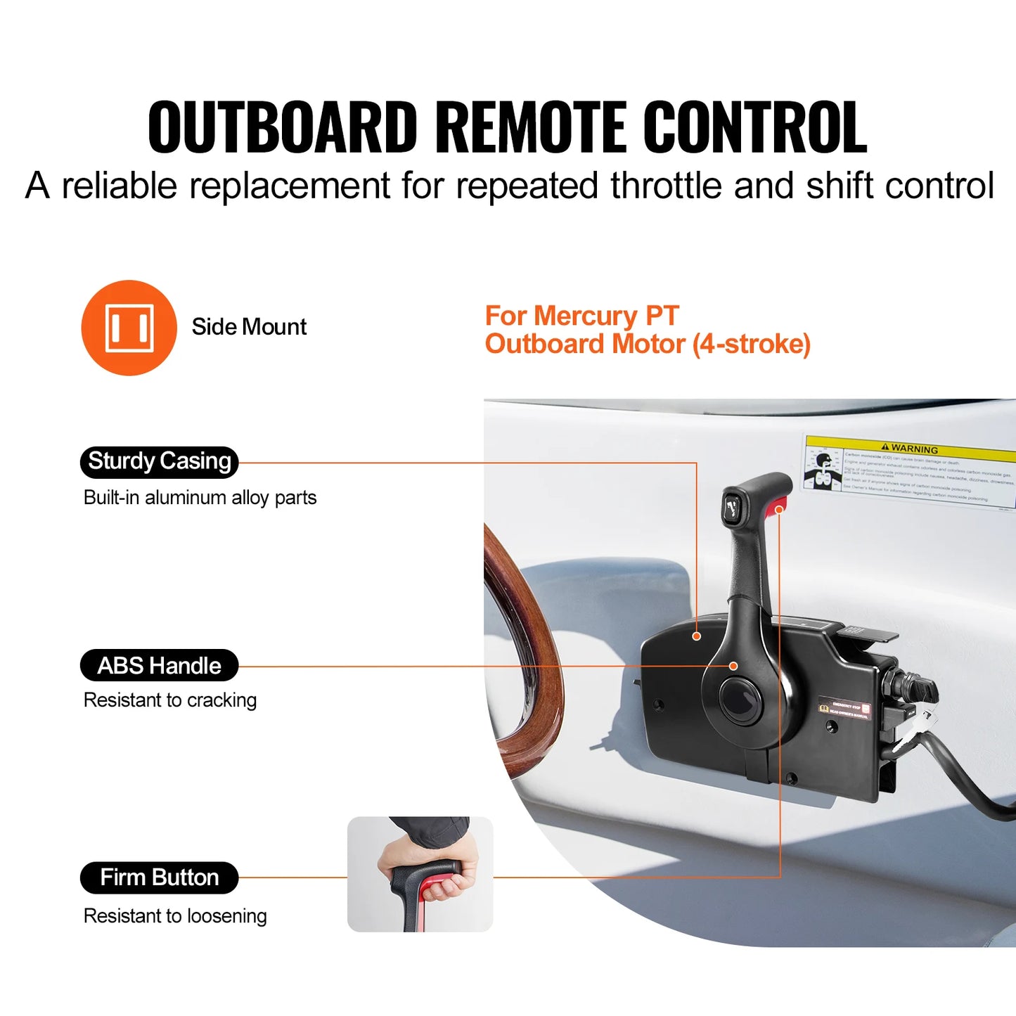 SucceBuy Boat Throttle Control Side Mounted Outboard Remote Box to Mercury PT 4 Stroke Marine Power Trim Switch Harness Lanyard