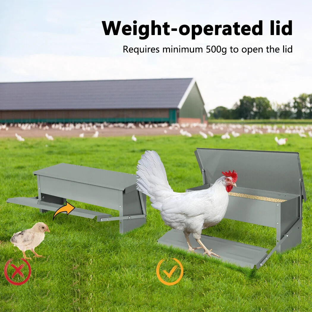 PORIYA 7.5L Automatic Chicken Food Feeder Treadle Self Opening Feed Galvanized Self Opening