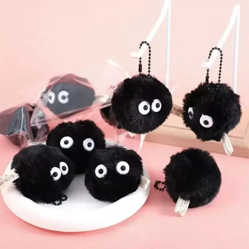 2/4/8PCS Black Elves Pet Toys Keychains Accessories Cute Plush Black Coal Ball Cartoon Bag Pendants