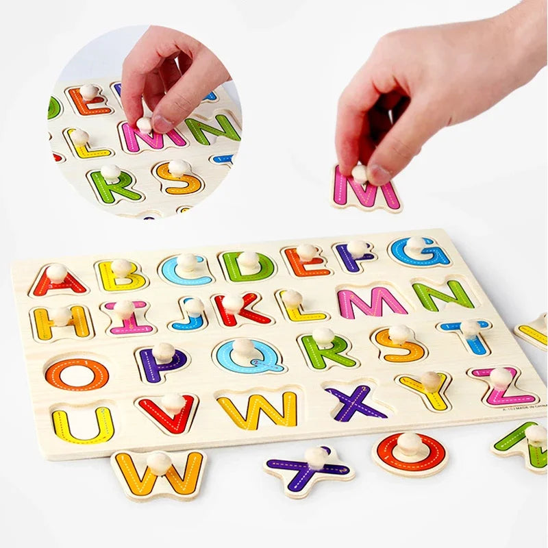 30cm Baby Toys Montessori Wooden Puzzle Hand Grab Board Educational Wood Puzzles for Kids Cartoon Animal Vehicle Gift for Child