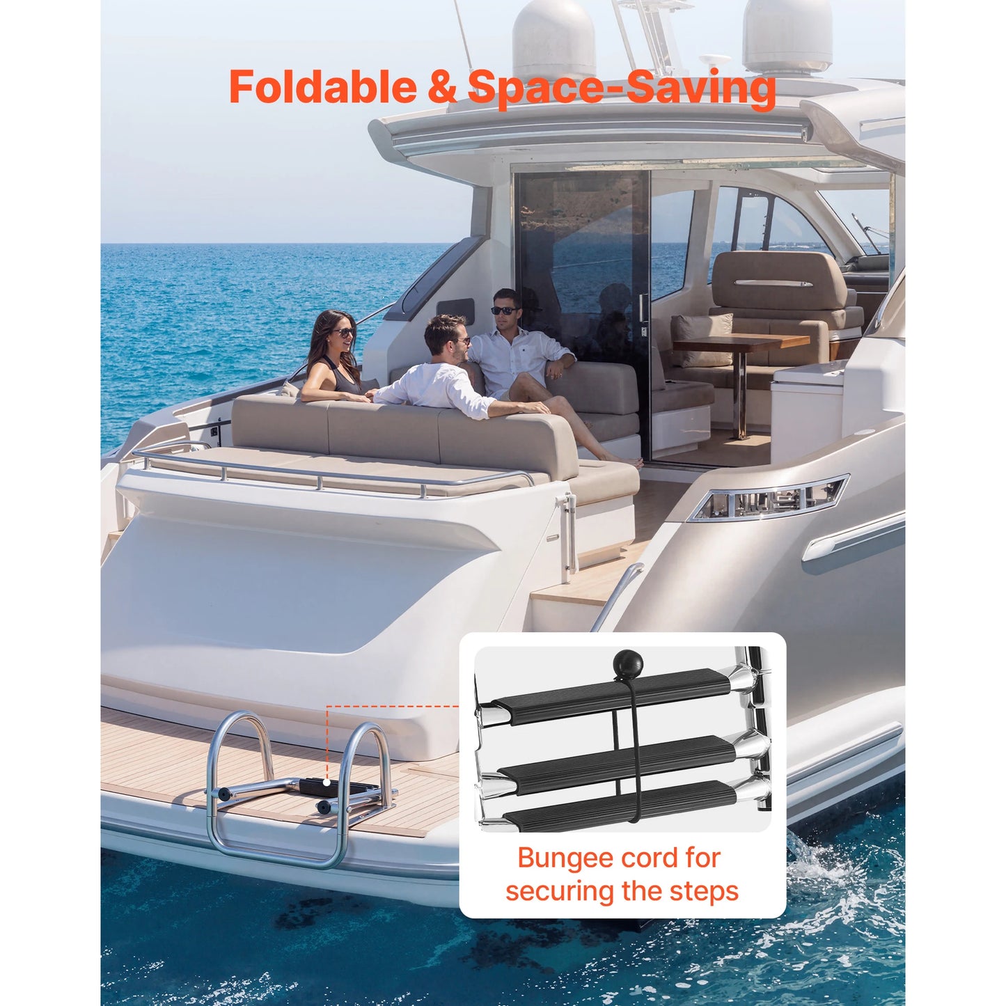 SucceBuy 3/4 Steps 600lbs Telescoping Boat Ladder Stainless Steel Folding Swim Deck Ladder with Handrails for Yacht Pontoon Boat