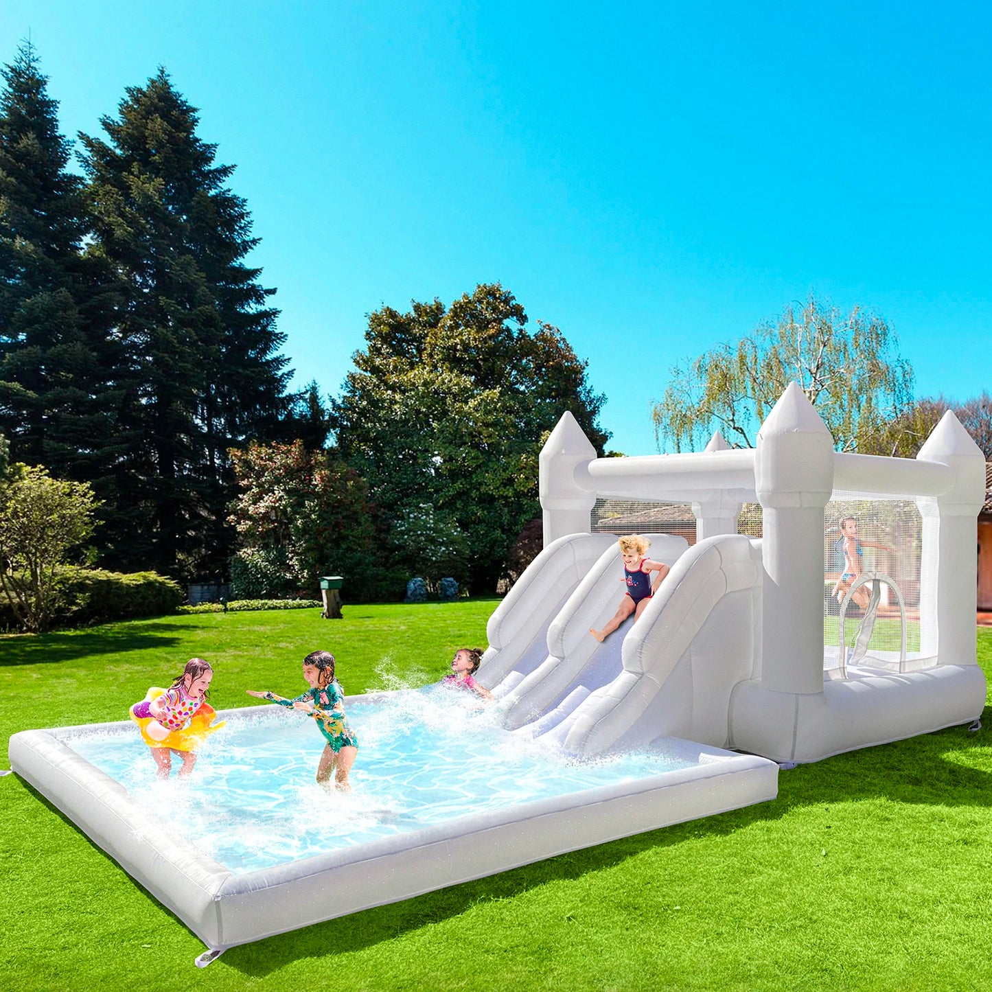 4x2x2.5m inflatable white bounce house with ball pit bouncy castle with blower air pump kids birthday party toys wedding toys