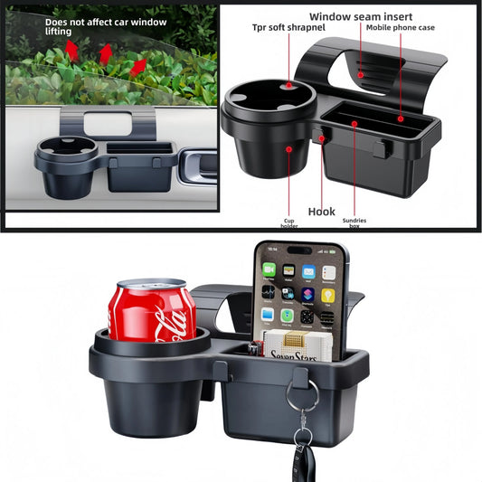 Car Cup Holder Phone Mount Organizer Auto Interior Storage Tray Door Window Pocket Rack Multifunctional Drink Bottle Accessory