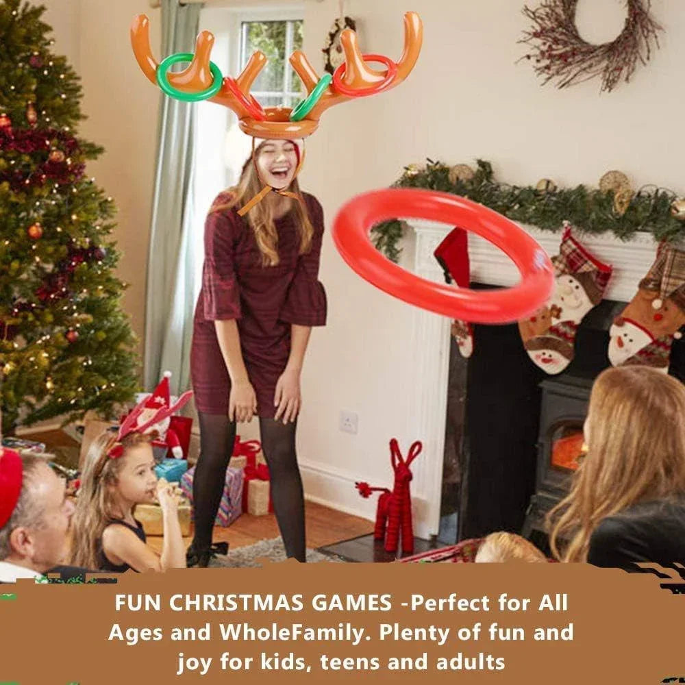 1 Set Inflatable Reindeer Antlers Ring Toss Game Christmas Games for Family Party New Year Gift