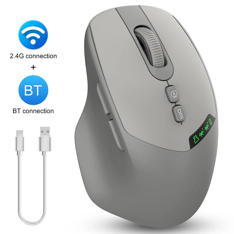 T02 Silent Dual-mode Wireless Mouse with Bluetooth 2.4G, DPI Adjustment, 500mAh Battery, Display Screen for PC Laptop