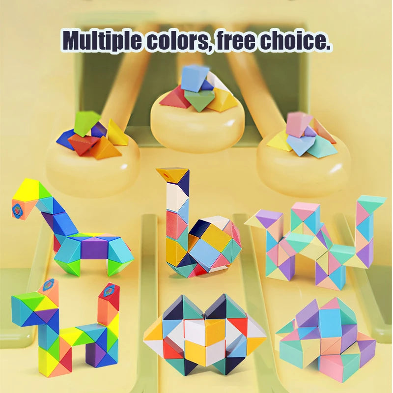 24-72 Segments Magic Rule Snake Multi-color 3D Puzzle Fidget Toys Decompression Transformable Cubes Educational Toys