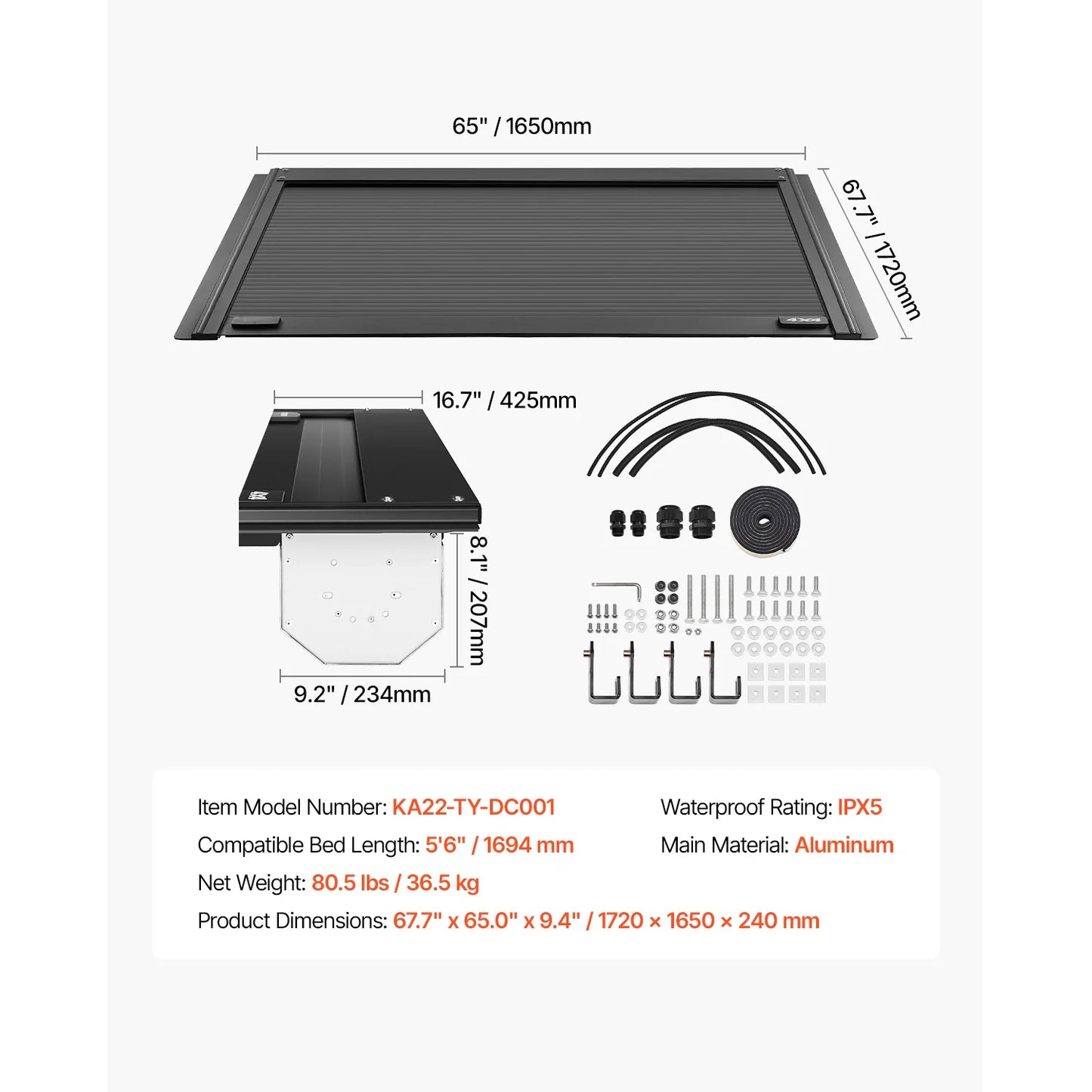 SucceBuy Retractable Tonneau Cover 5 7 FT Hard Cover with Built-in Drainage Pipe Double Lock T Slot for Dodge Ram 1500 Crew Cab