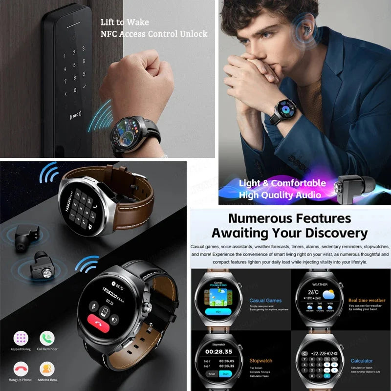 2026 New Man Smart Watch TWS Headset Two In One Wireless Bluetooth Dual Earbuds Call Health Monitor Sport Tracker NFC Smartwatch