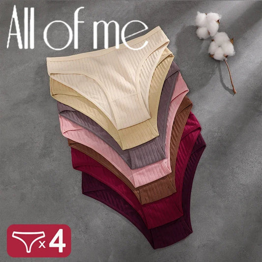 4PCS/SET Women's Cotton Panties Sexy Soft Striped Underpants 12 Solid Color Briefs Female Comfortable Stretch Lingerie M-XL