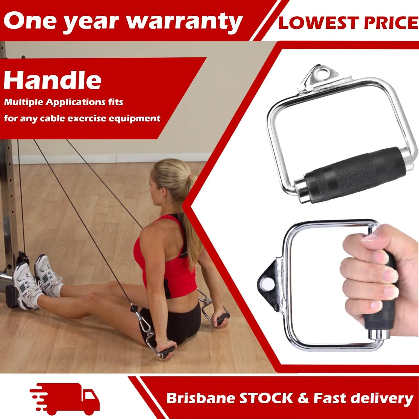 Cable Handle Attachment Machine Indoor Gym Training D-Handle Stirrup Rubber Grip