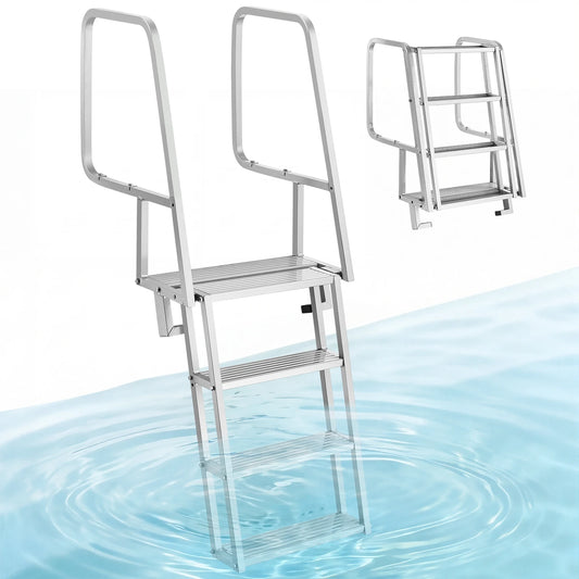 SucceBuy 4/5/6-Step Flip-Up Dock Ladder 350 lbs Aluminum Alloy Pontoon Boat Swim Ladder with Non-Slip Steps for Marine Boarding