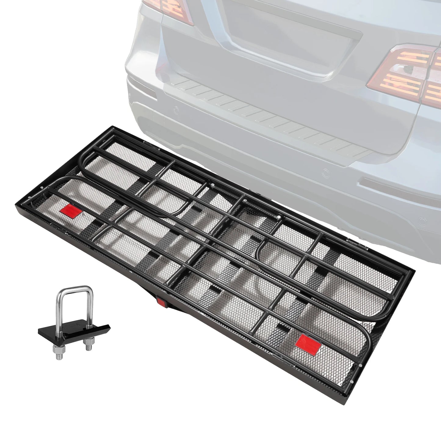 SucceBuy Hitch Cargo Carrier 60 x 24 x 14 in Folding Trailer Hitch Mounted Steel Cargo Basket 400lbs Loading Capacity Luggage