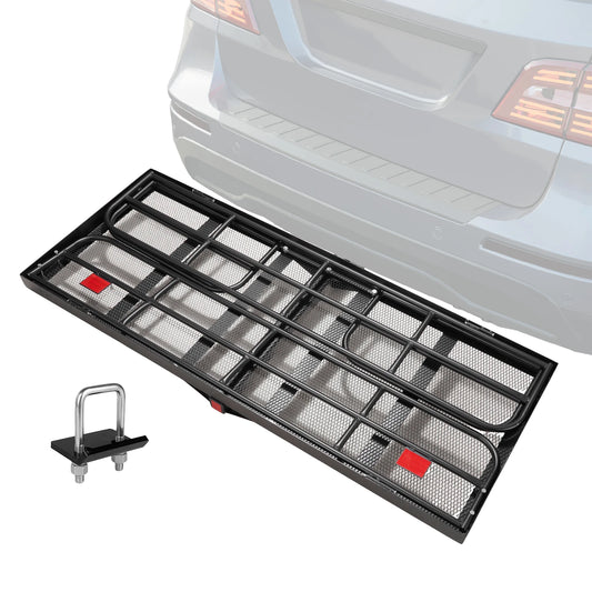 SucceBuy Hitch Cargo Carrier 60 x 24 x 14 in Folding Trailer Hitch Mounted Steel Cargo Basket 400lbs Loading Capacity Luggage