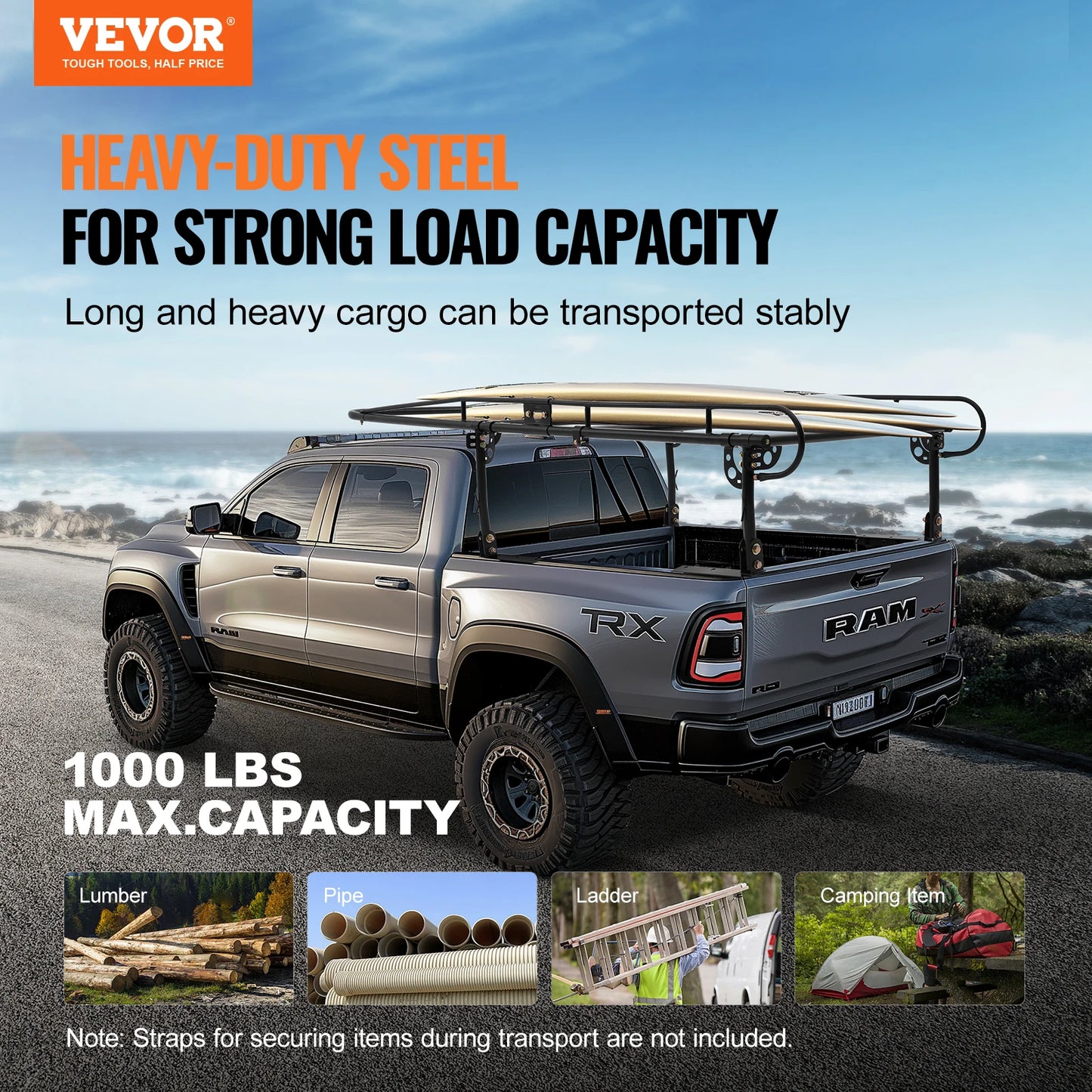 SucceBuy Truck Ladder Rack  1000 LBS / 454 KG Strong Capacity Truck Racks for Long or Heavy Cargo 43.3-63 inch for Kayak  Ladder