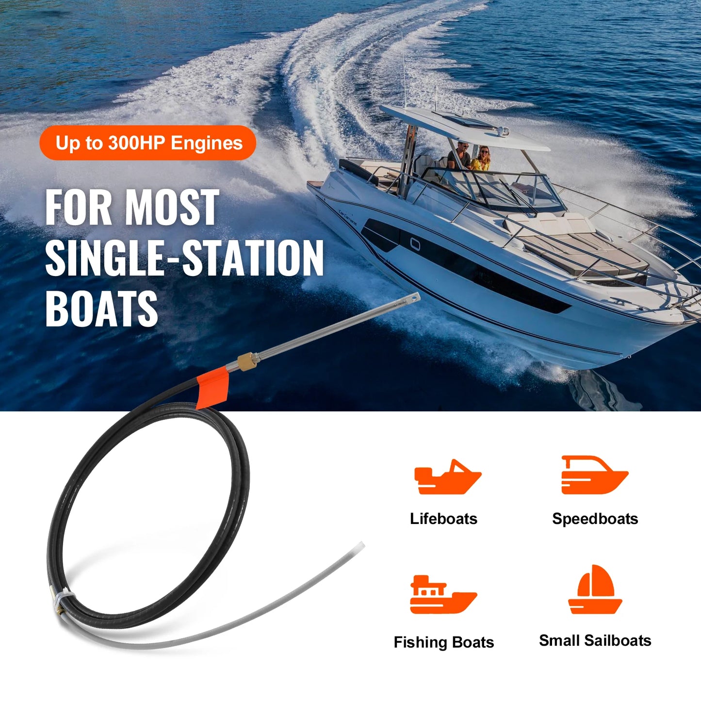 SucceBuy Boat Steering Cable 17 Feet Outboard Marine Rotary Steering Cable 1/2 Ton High Tensile Strength Universal Compatibility