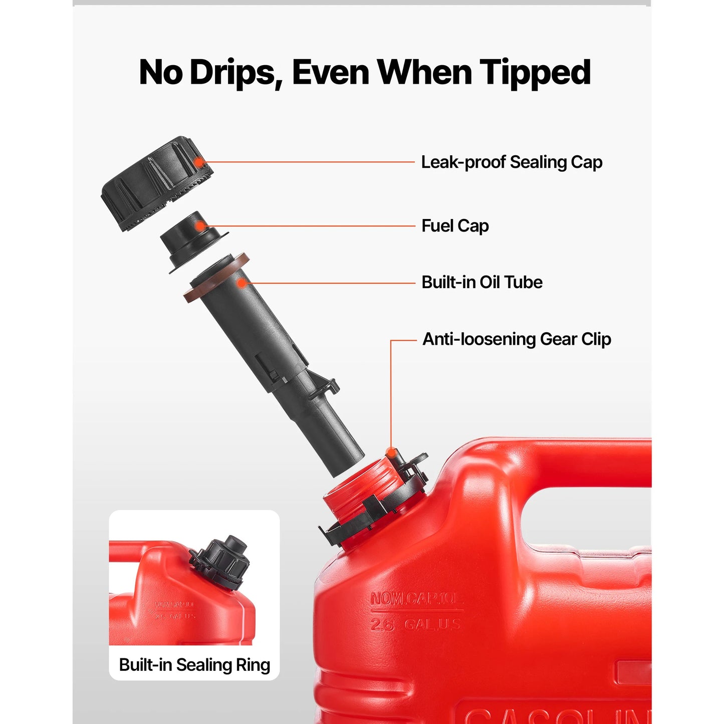 SucceBuy Fuel Container 2.5 Gallon Gas Tank with Spout & Clear Scale 15 L/min Max Flow Rate for Most Cars Motorcycle Red 1 Pack
