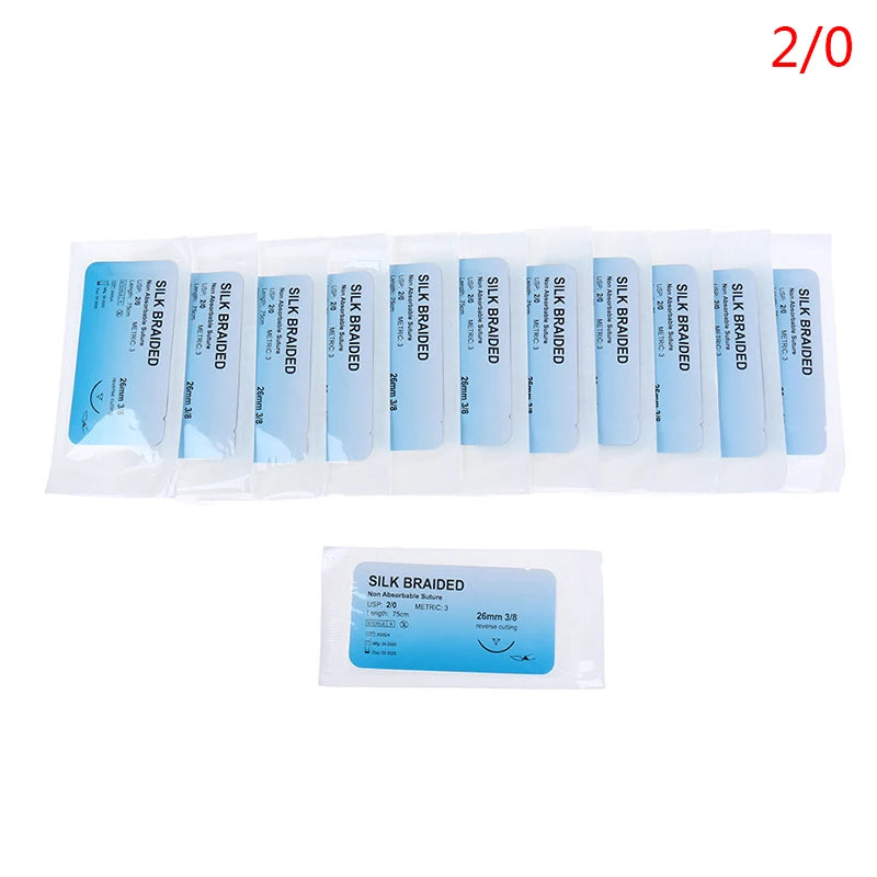 12Pcs 2/0 3/0 4/0 5/0 Medical Needle Suture Nylon Monofilament Thread Suture Practice Kit Teaching Demonstrations Exercises