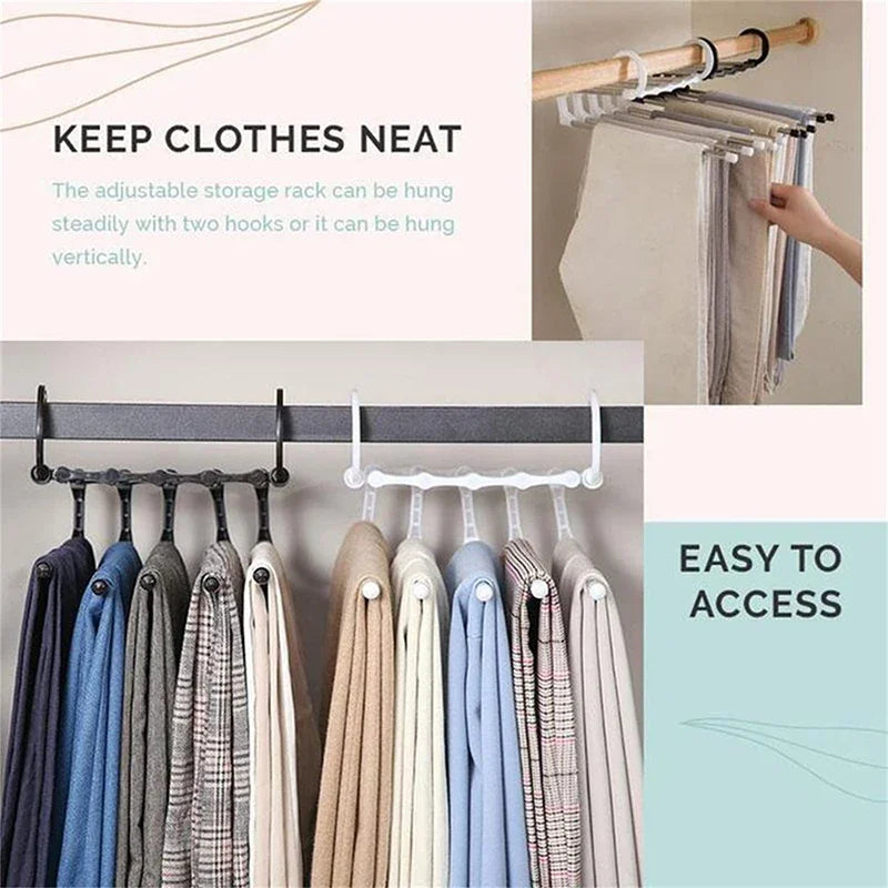 5 in1 Save Space Pants Hanger Collapsible Towel Tie Hook Multi-functional Clothes Trouser Rack Wardrobe Closet Organizer Storage