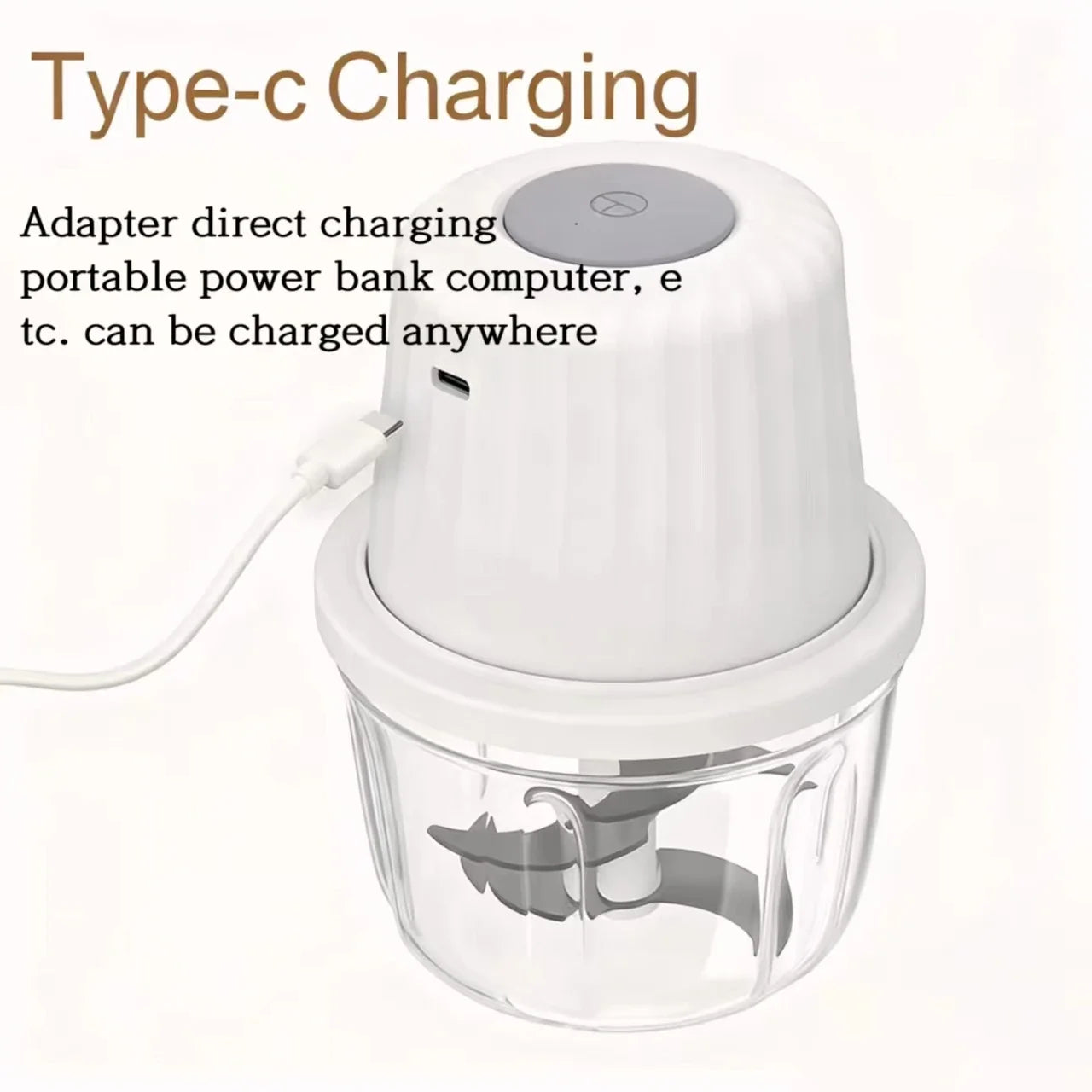 Portable Electric Garlic Mincer 400ML with 6 Blades - USB Charging Mini Vegetable Chopper for Home Cooking & Picnics