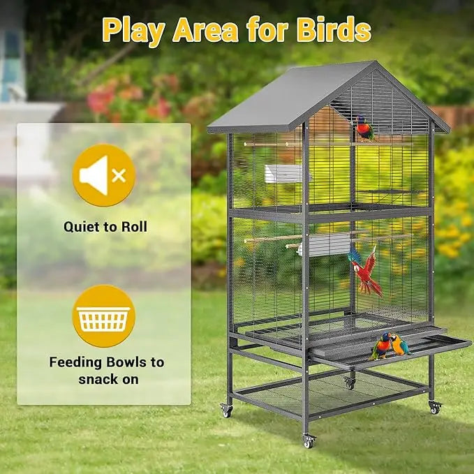 1 Package [Fine Item] Metal Roof-Shaped Parrot Cage, Bird Cage, 80*60*167Cm, Suitable For All Kinds Of Parrots