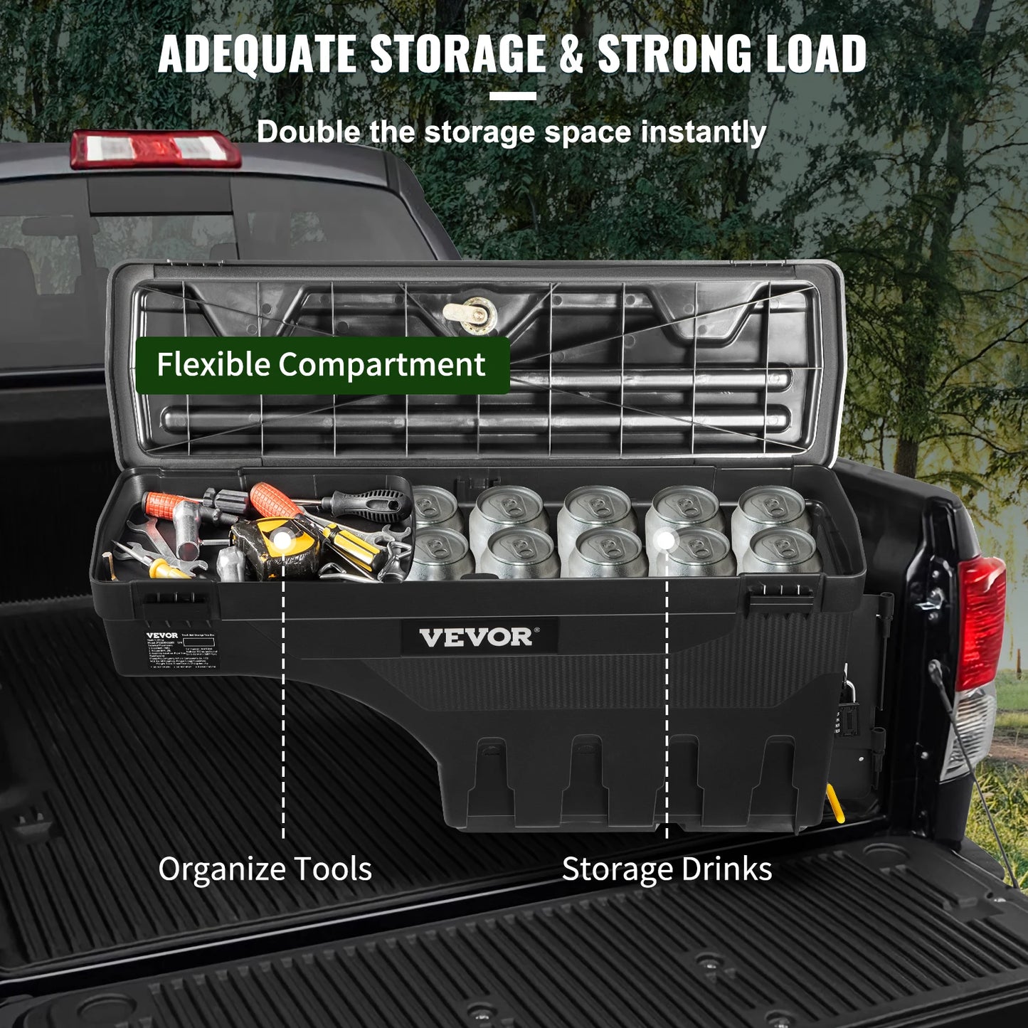 SucceBuy Truck Bed Storage Box Passenger Side Lockable Lid Waterproof ABS Wheel Well with Password Padlock Tool Box for Trucks