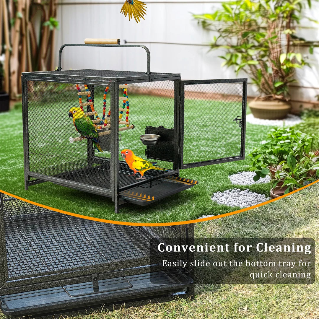 Portable Black Metal Flight Bird Cage Playpen with Hammock Swing Toy, Perch Stand for Parrots,Conure,Lovebird,Cockatiel,Budgies