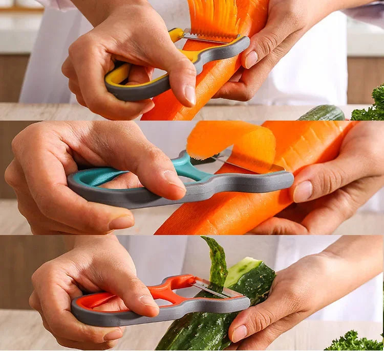 3Pcs Stainless Steel Multi-Function Potato Peeler Fruit Vegetable Chopper Mini Spud Slicer Grater Set Random Color Kitchen Tools