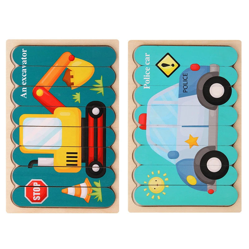 Montessori Baby Wooden Puzzle Toys Kids Educational Game 3D Cartoon Animal Jigsaw Puzzle Toys Activity Board for Child 2 3 Years