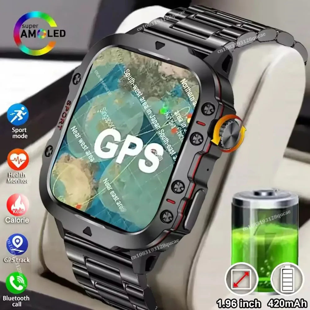 2025 New Rugged Military GPS Smart Watch Men Bluetooth Call Health Monitoring AI Voice Sport Waterproof Smartwatches For Android