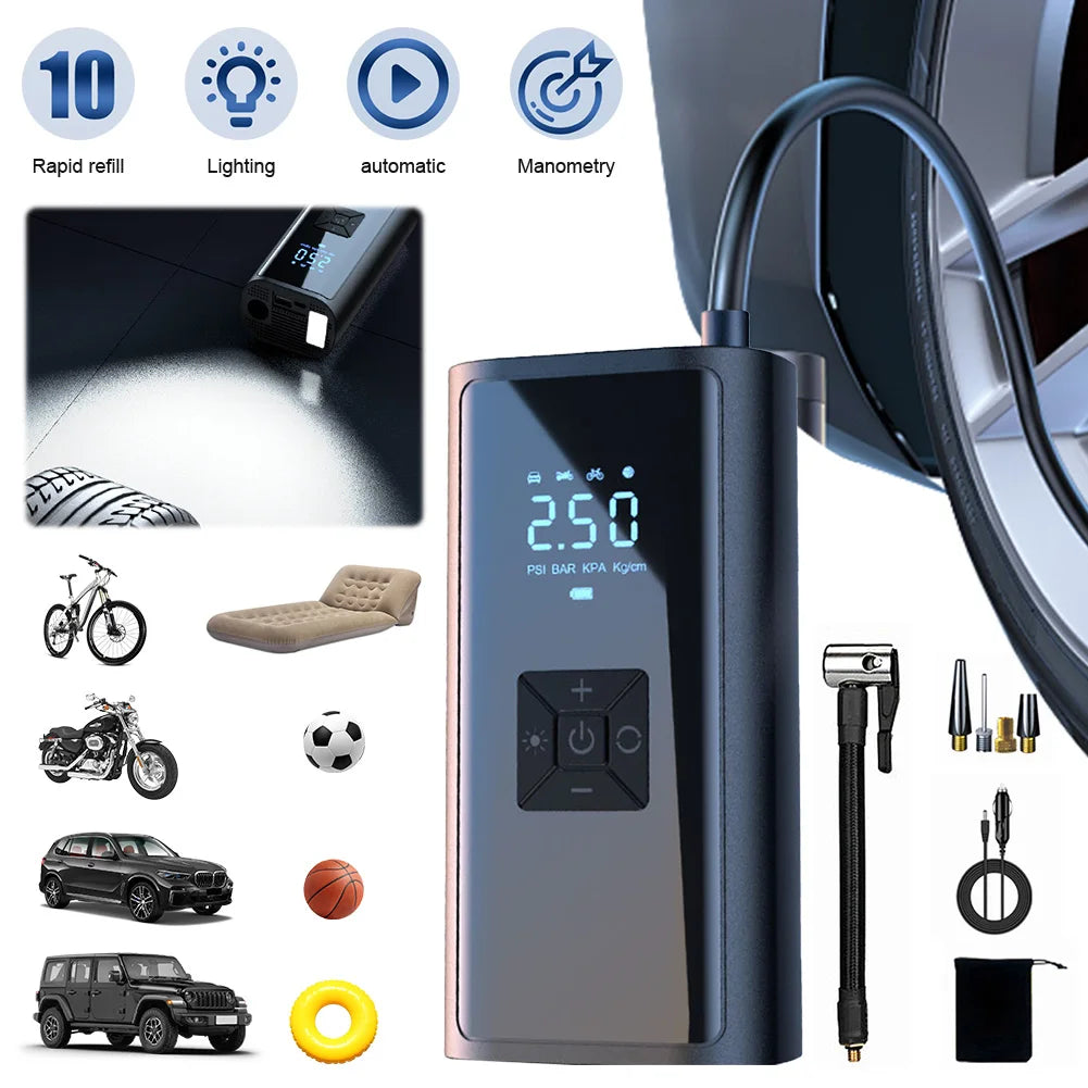 150PSI Car Inflator Pump Wireless Handheld Inflator Pump Intelligent LCD Display Car Tire Inflator for Automobile Bicycle Ball