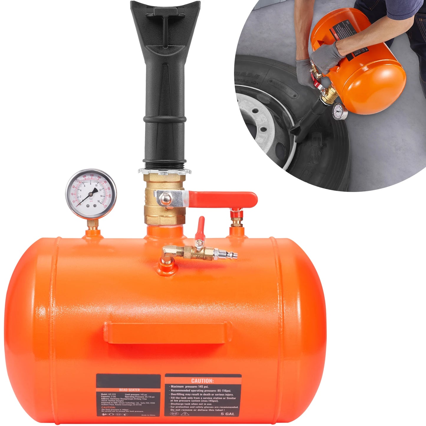 SucceBuy Tire Bead Blaster 5Gallon/19L Capacity Includes Pressure Gauge & Handle 145 PSI Max Inflation Tank, for Car Truck ATV