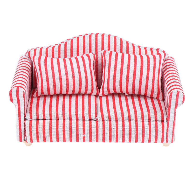 Mini Dollhouse Furniture Sofa with Pillow Set Simulation 1:12 Miniature Living Room Kids Pretend Play DIY Doll House Decor