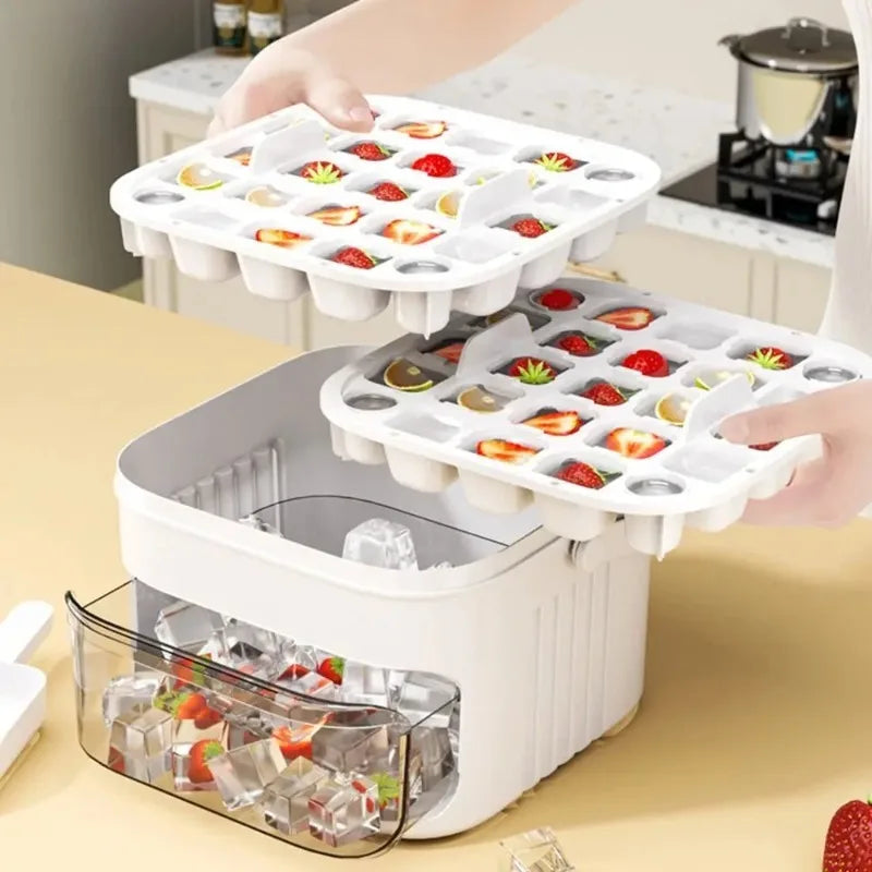 50 Grids Press Type Ice Cube Mold Double-layer Ice Cube Tray with Lid Reusable Ice Box Ice Making Tools Ice Storage Ice Machine