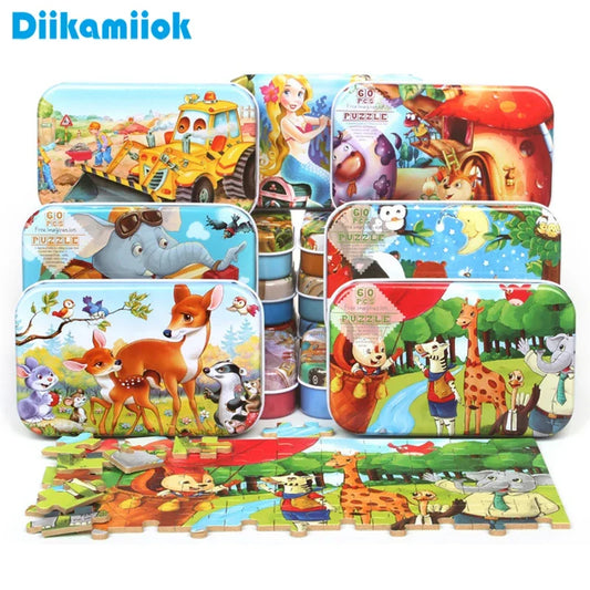 1pc 60piece Jigsaw Puzzle for Kids Educational Toys Children Cartoon Animal Puzzles Intellectual Development Montessori Games