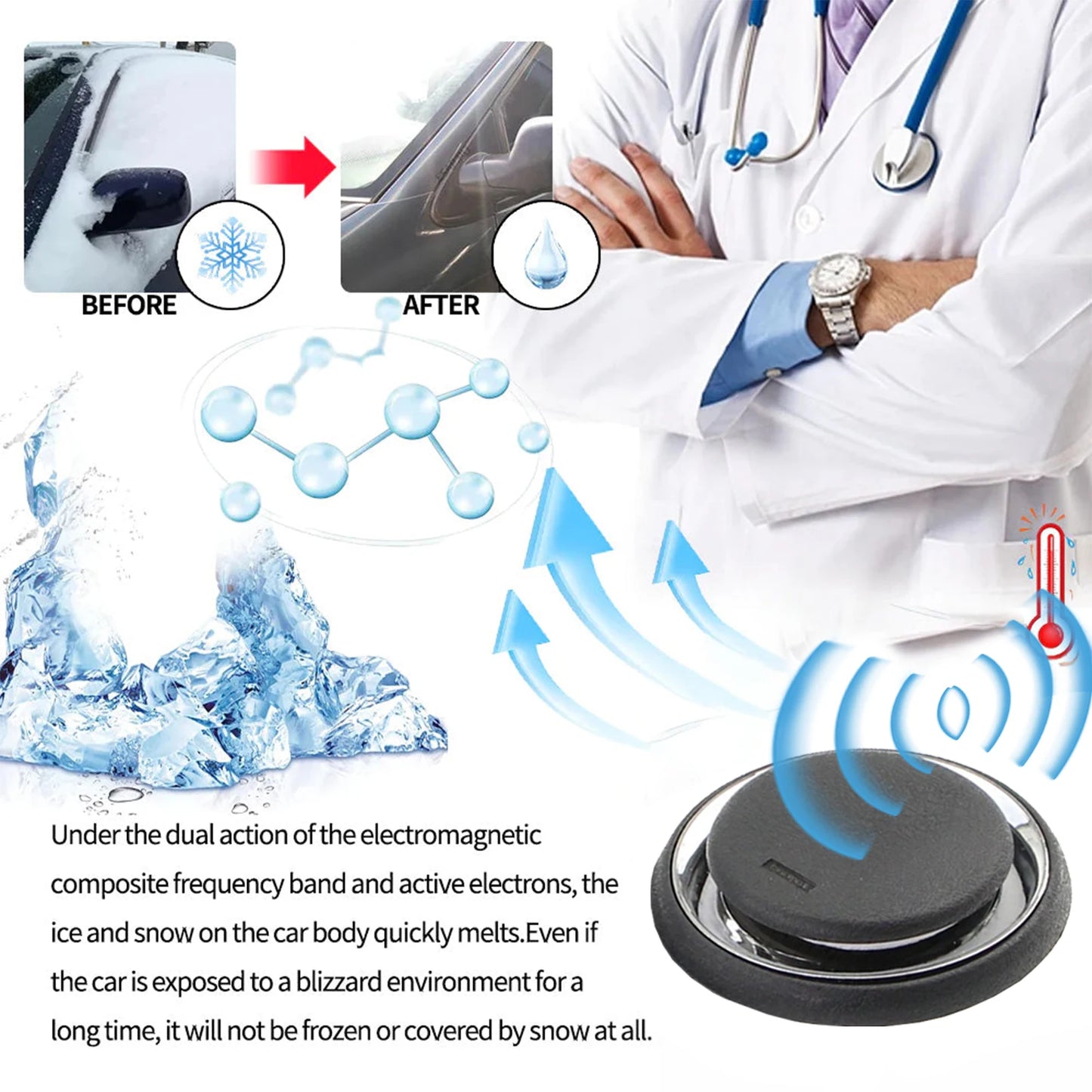 Advanced Electromagnetic Car De-Icer Portable Molecular Oscillation Ice Remover Tool for Windshield Instant Defroster & Demister