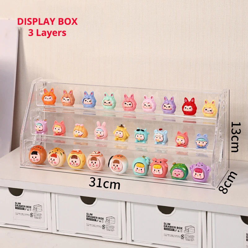 Transparent ABS Blind Box Display Rack Protect Cover for Mini Molly DIY Figure Doll Assemble Storage Box for Collector Cabinet