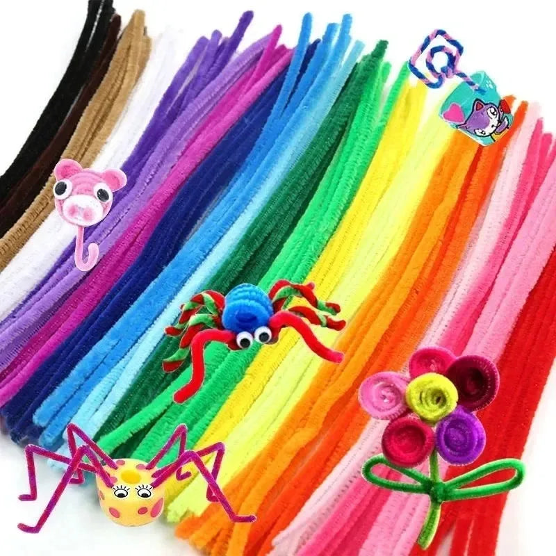1000/10pcs Colorful Twisting Bar Chenille Fluffy Pipe Cleaners Stems Plush Stick DIY Tinsel Rod Strips Kids Art Educational Toys