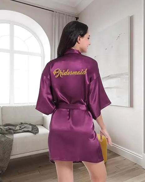 RB91 2017 Fashion Silk Bride of Mother Robe with Gold Letter Sexy Women Short Satin Wedding Kimono Sleepwear Get Ready Robe